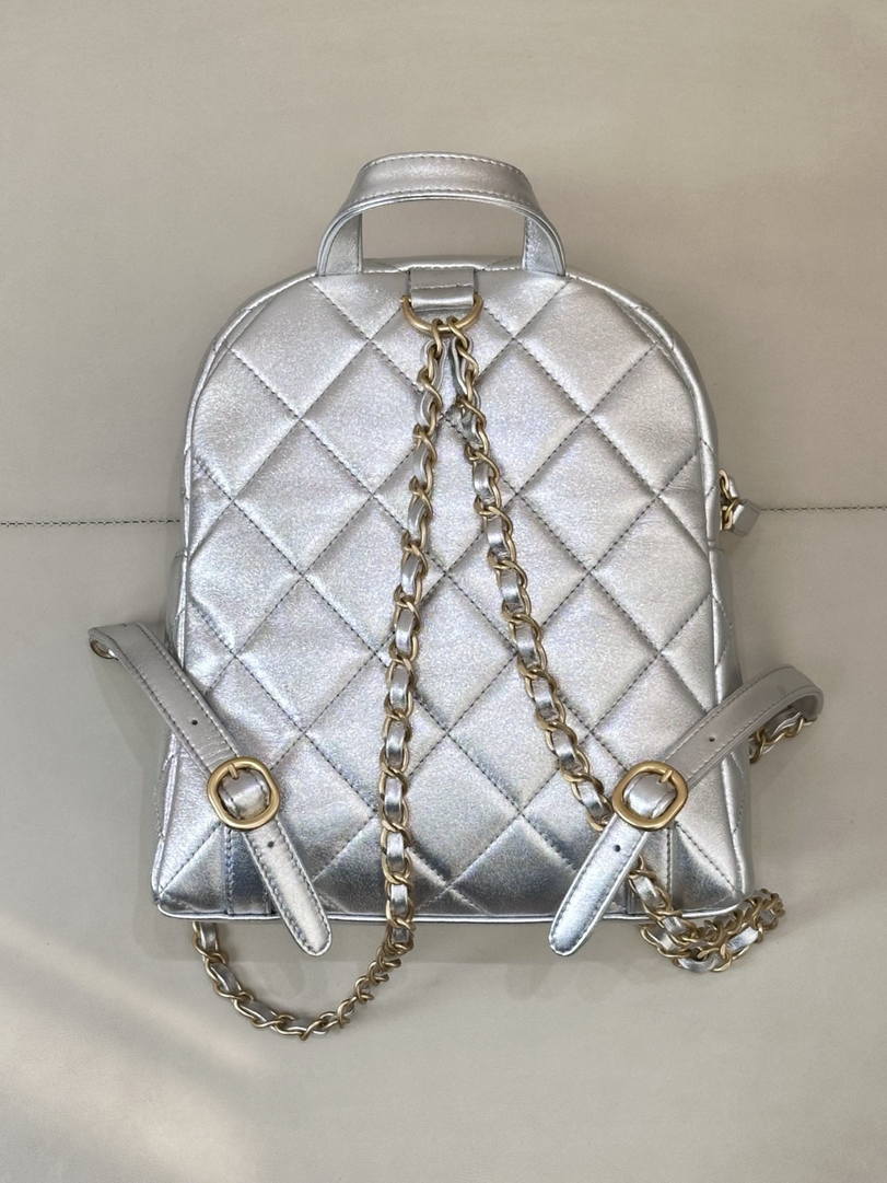 Chanel Backpack Calfskin & Gold-Tone Metal AS5793 Silver