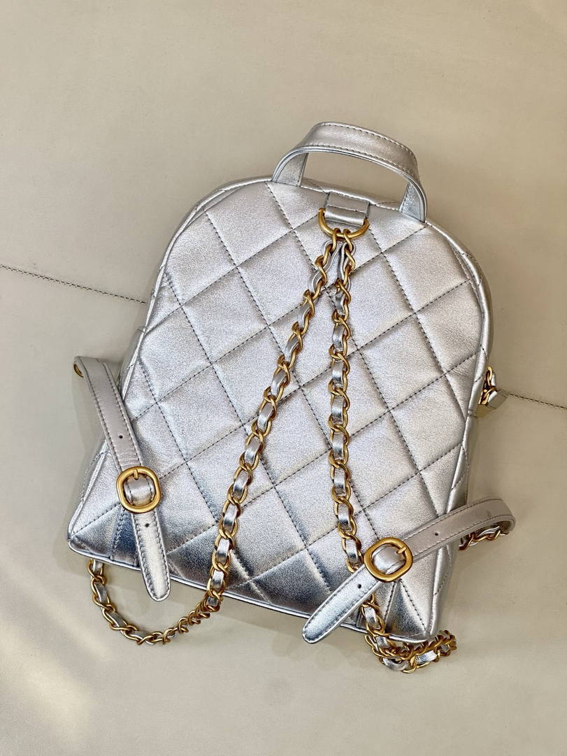 Chanel Backpack Calfskin & Gold-Tone Metal AS5793 Silver