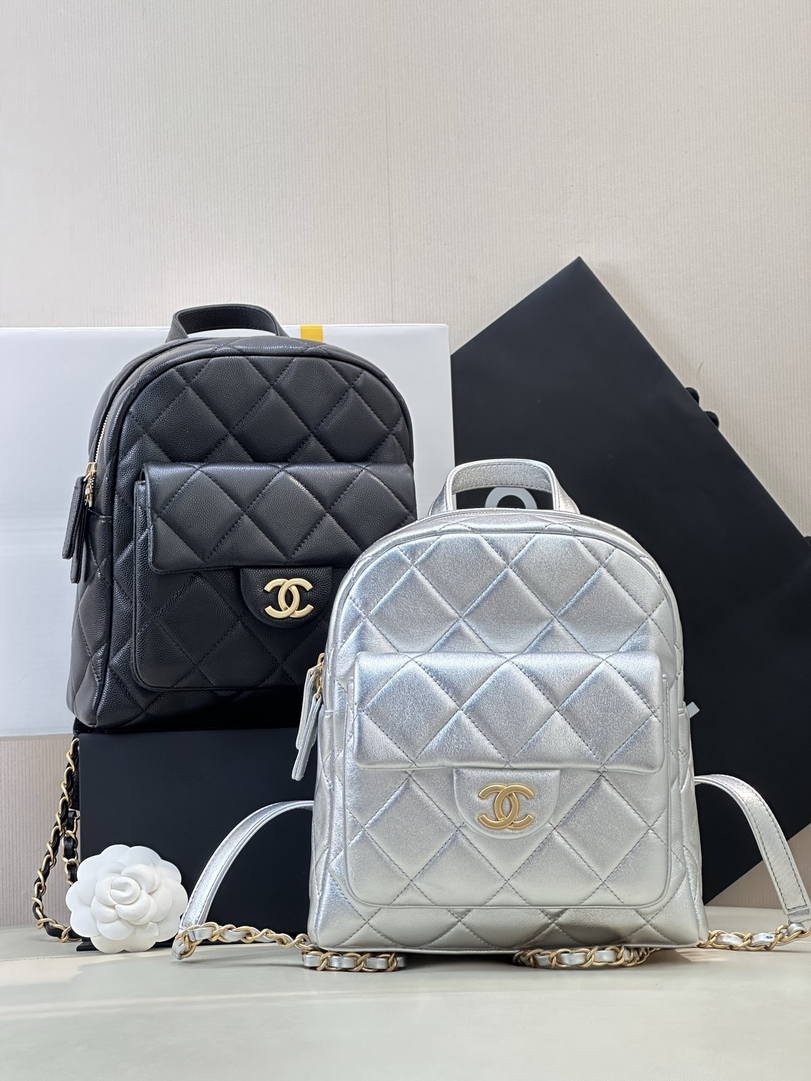 Chanel Backpack Calfskin & Gold-Tone Metal AS5793 Silver