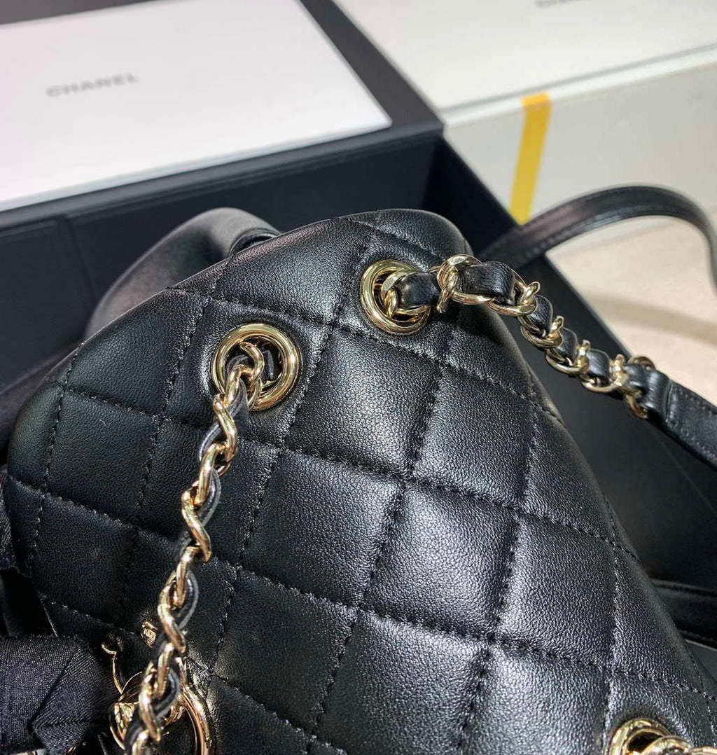 Chanel Backpack Duma Black Lambskin CC AS2908 Gold