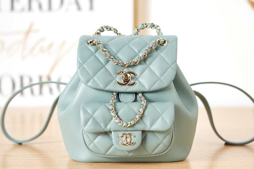 Chanel Backpack Duma Blue Lambskin CC AS2908 Gold