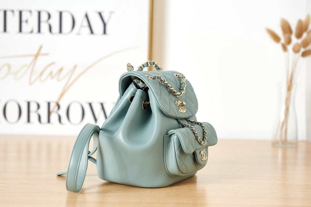 Chanel Backpack Duma Blue Lambskin CC AS2908 Gold