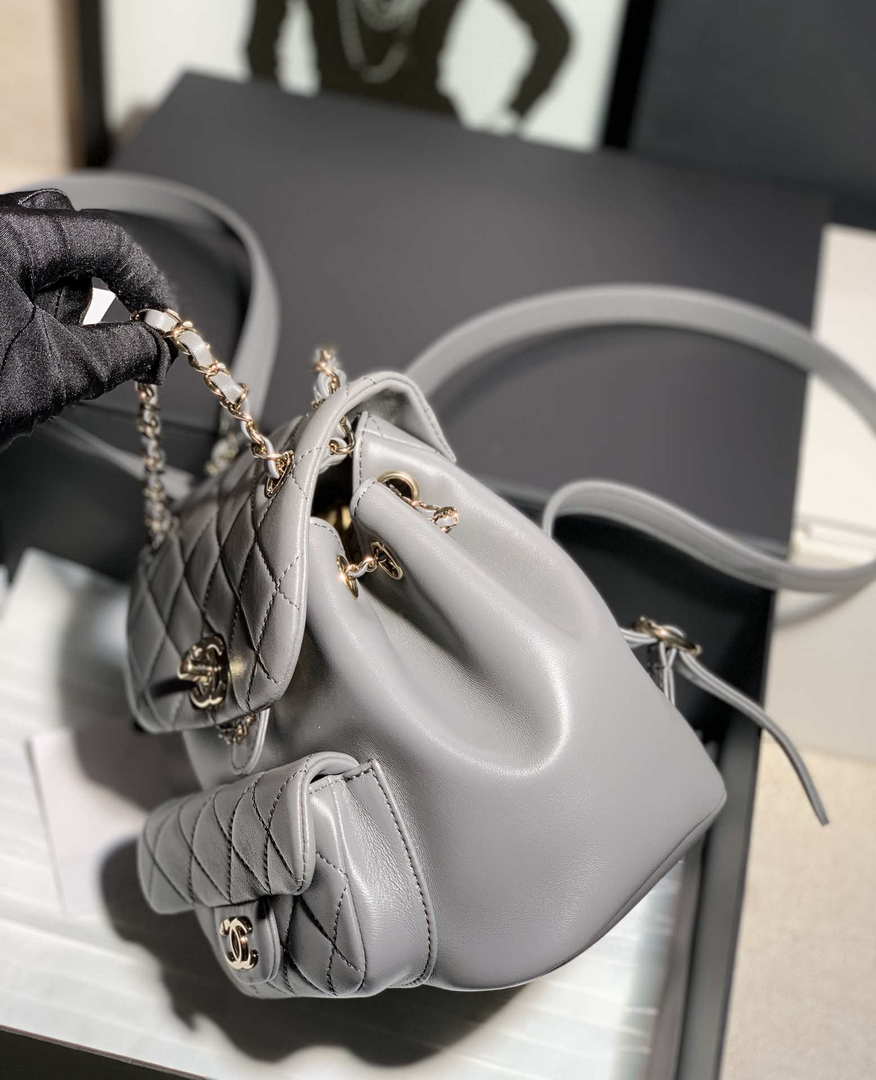 Chanel Backpack Duma Gray Lambskin CC AS2908 Gold - Default Title - View 4