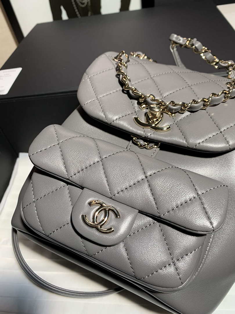 Chanel Backpack Duma Gray Lambskin CC AS2908 Gold - Default Title - View 6