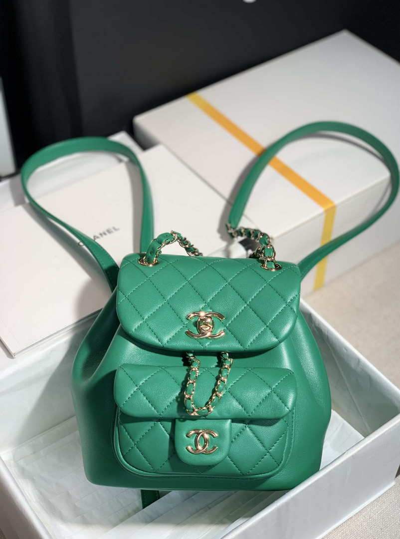 Chanel Backpack Duma Green Lambskin CC AS2908 Gold - Default Title - View 1