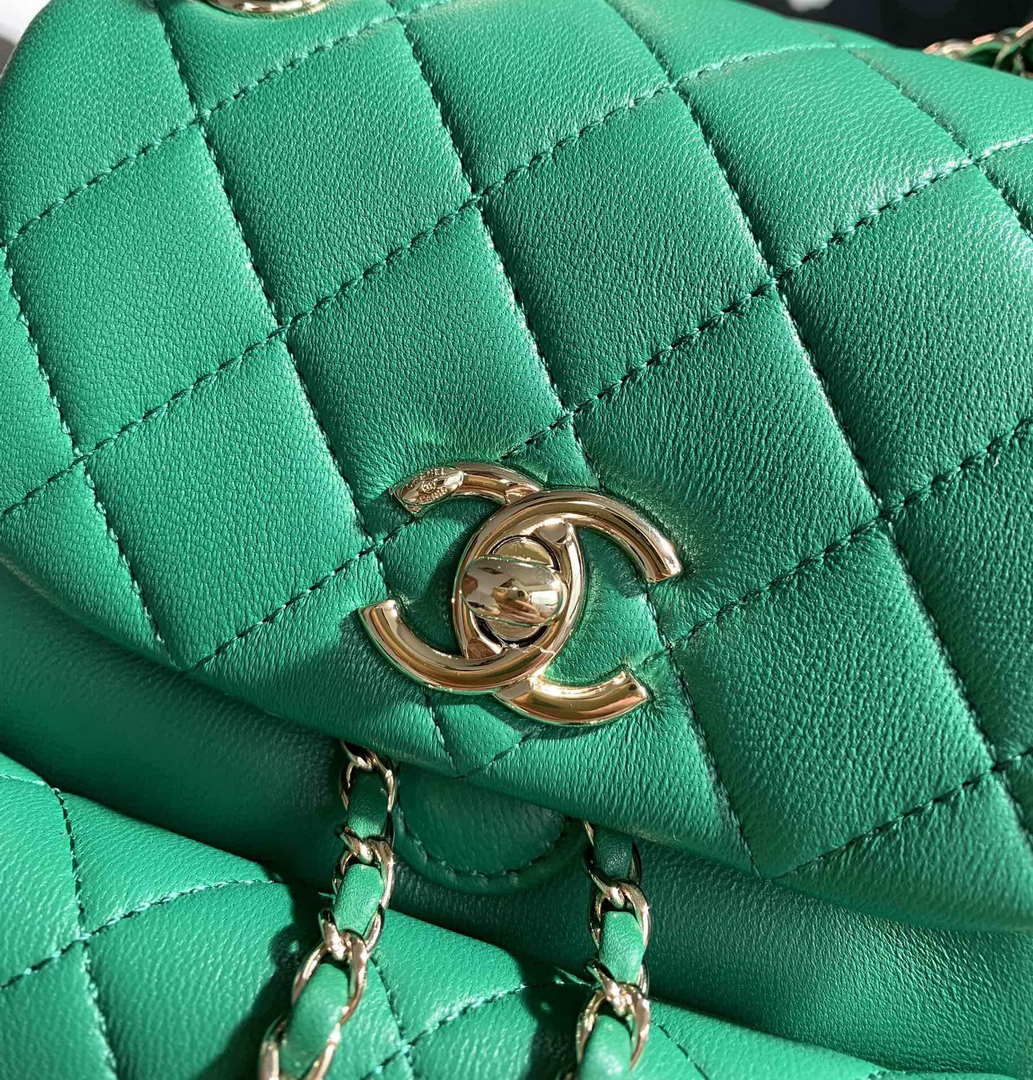 Chanel Backpack Duma Green Lambskin CC AS2908 Gold