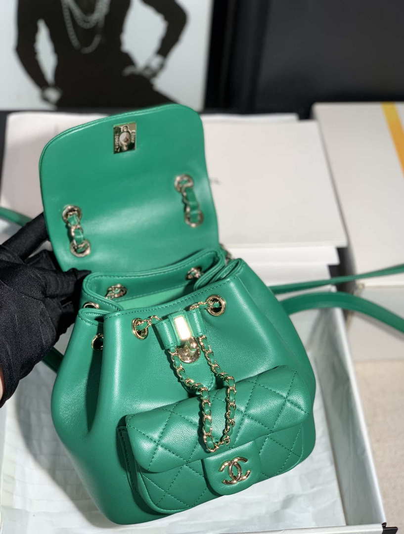 Chanel Backpack Duma Green Lambskin CC AS2908 Gold - Default Title - View 8
