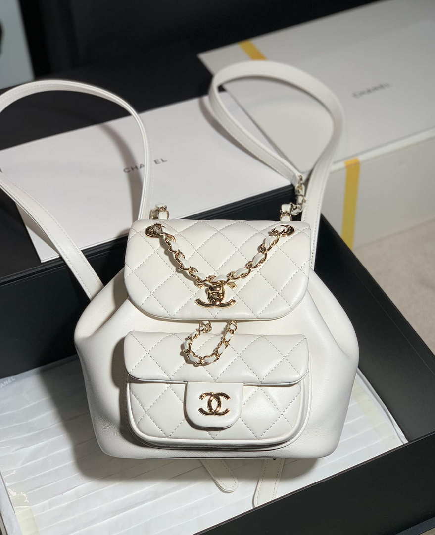 Chanel Backpack Duma White Lambskin CC AS2908 Gold - Default Title - View 1