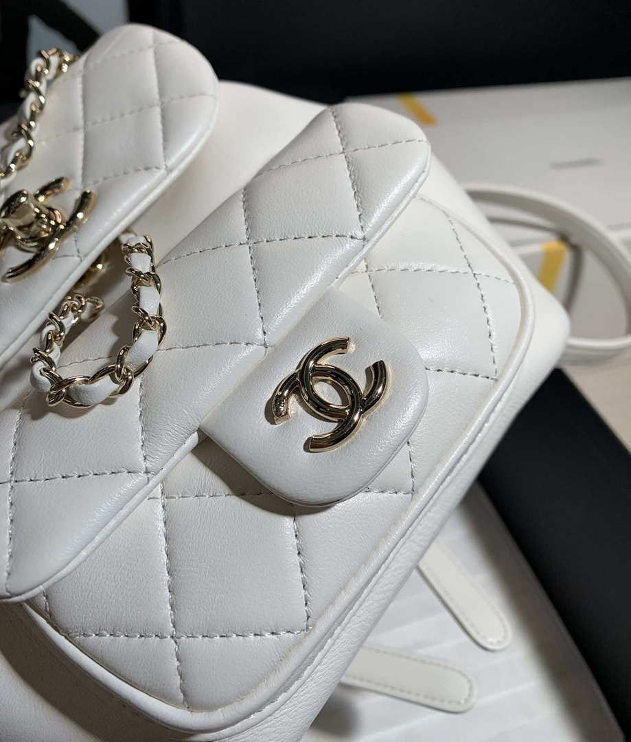 Chanel Backpack Duma White Lambskin CC AS2908 Gold