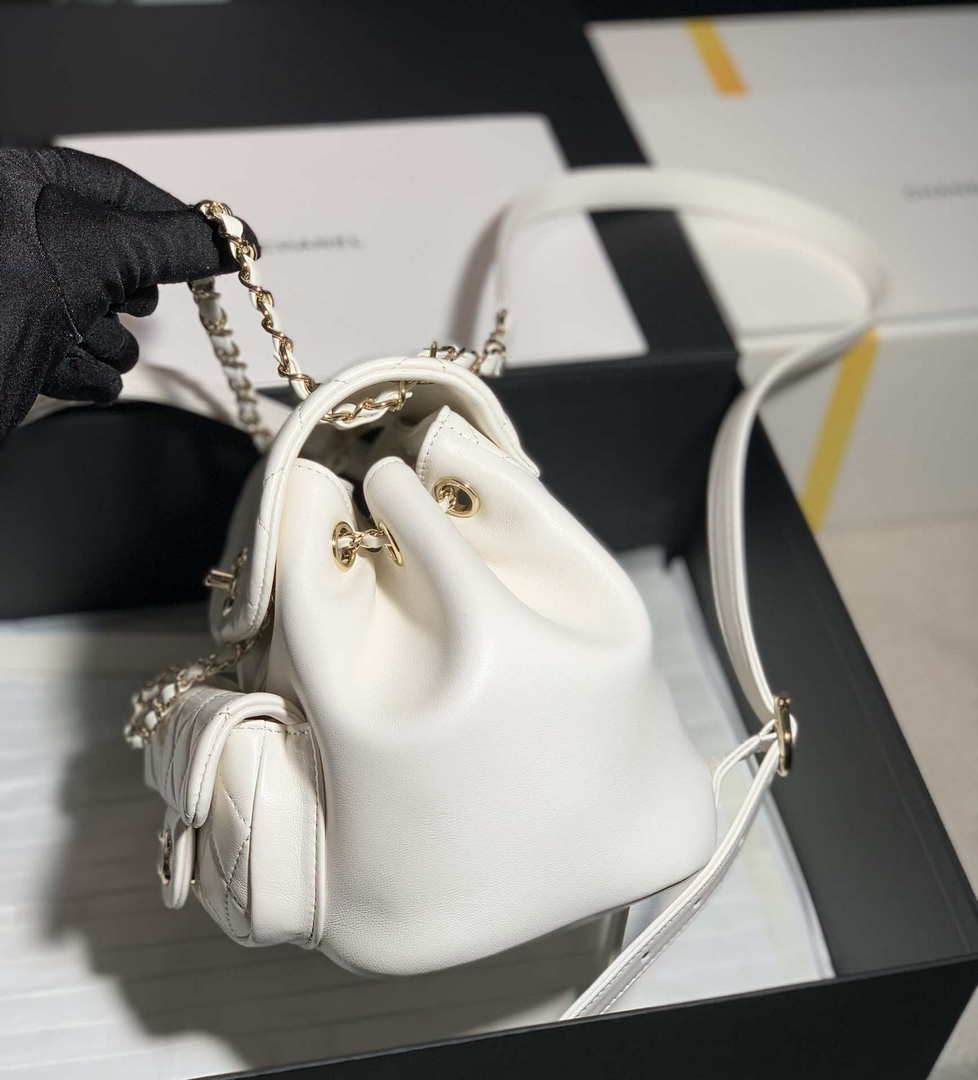 Chanel Backpack Duma White Lambskin CC AS2908 Gold - Default Title - View 5