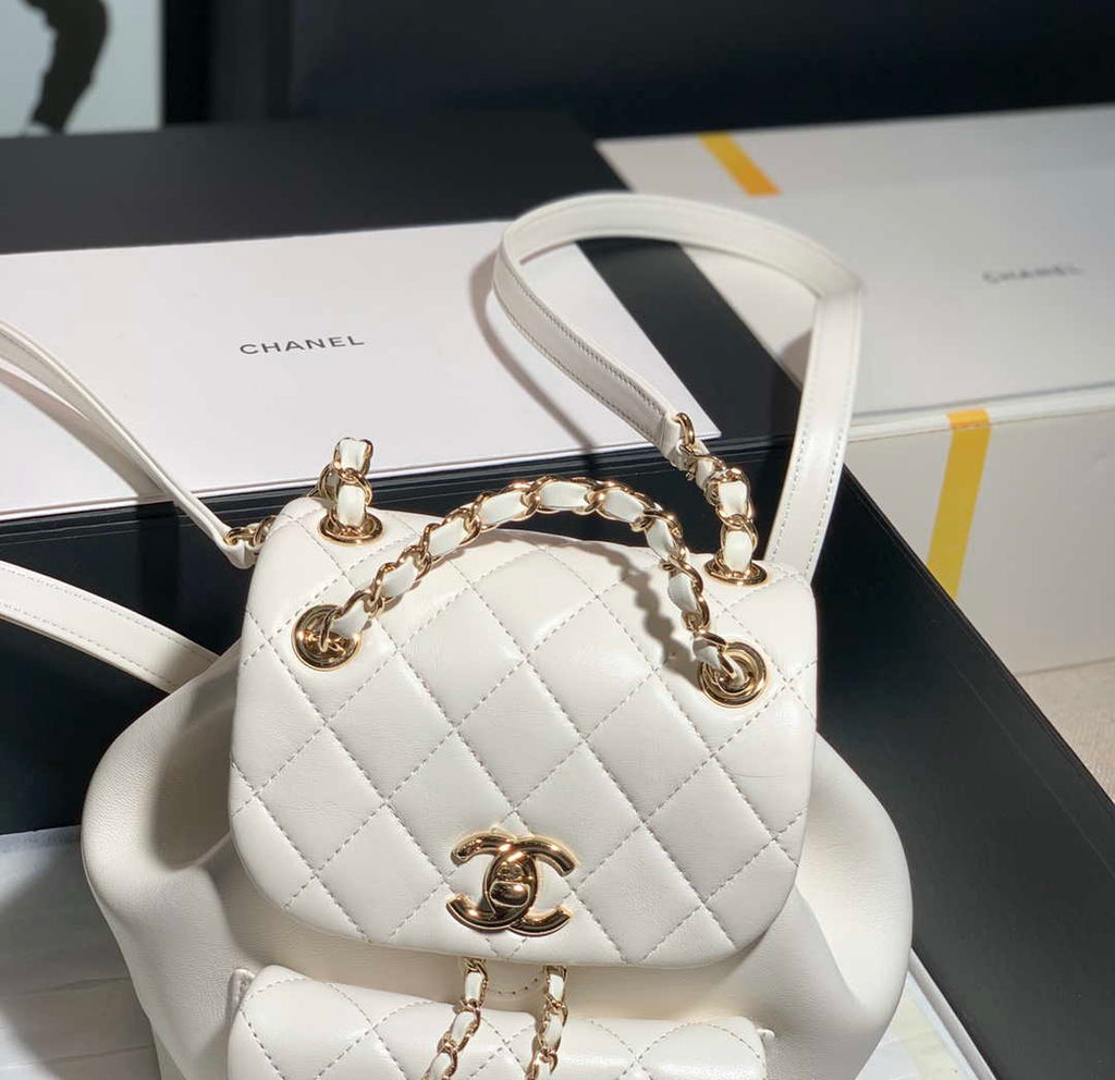 Chanel Backpack Duma White Lambskin CC AS2908 Gold
