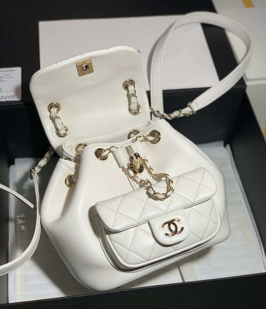 Chanel Backpack Duma White Lambskin CC AS2908 Gold - Default Title - View 7