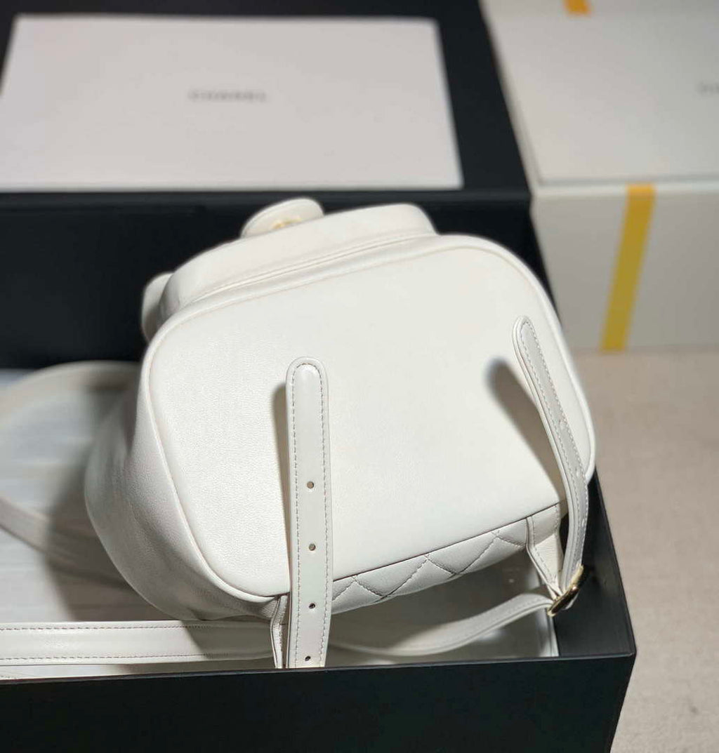 Chanel Backpack Duma White Lambskin CC AS2908 Gold