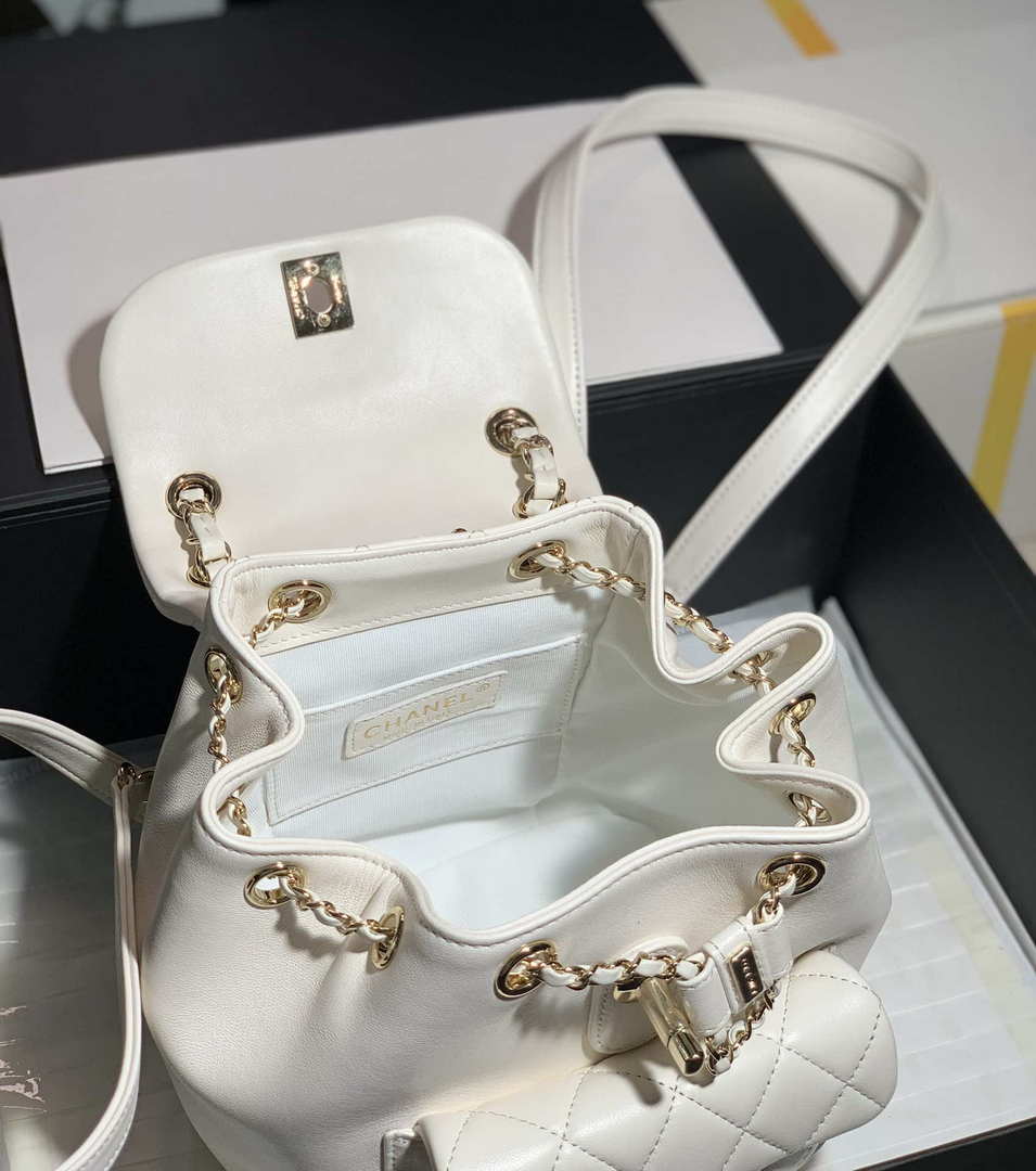Chanel Backpack Duma White Lambskin CC AS2908 Gold