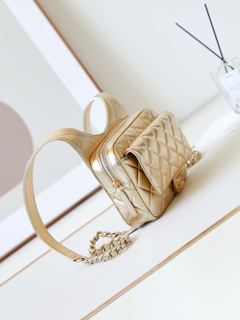 Chanel Backpack Metallic Lambskin & Gold-Tone Metal AS4621 Gold