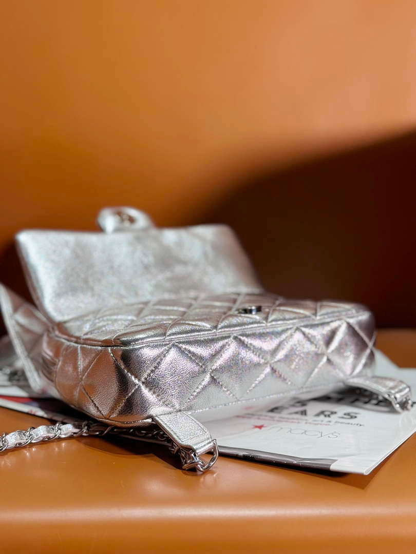 Chanel Backpack Metallic Lambskin & Silver-Tone Metal AS4621 Silver - Default Title - View 5
