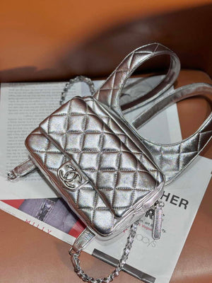 Chanel Backpack Metallic Lambskin & Silver-Tone Metal AS4621 Silver - Default Title - View 6