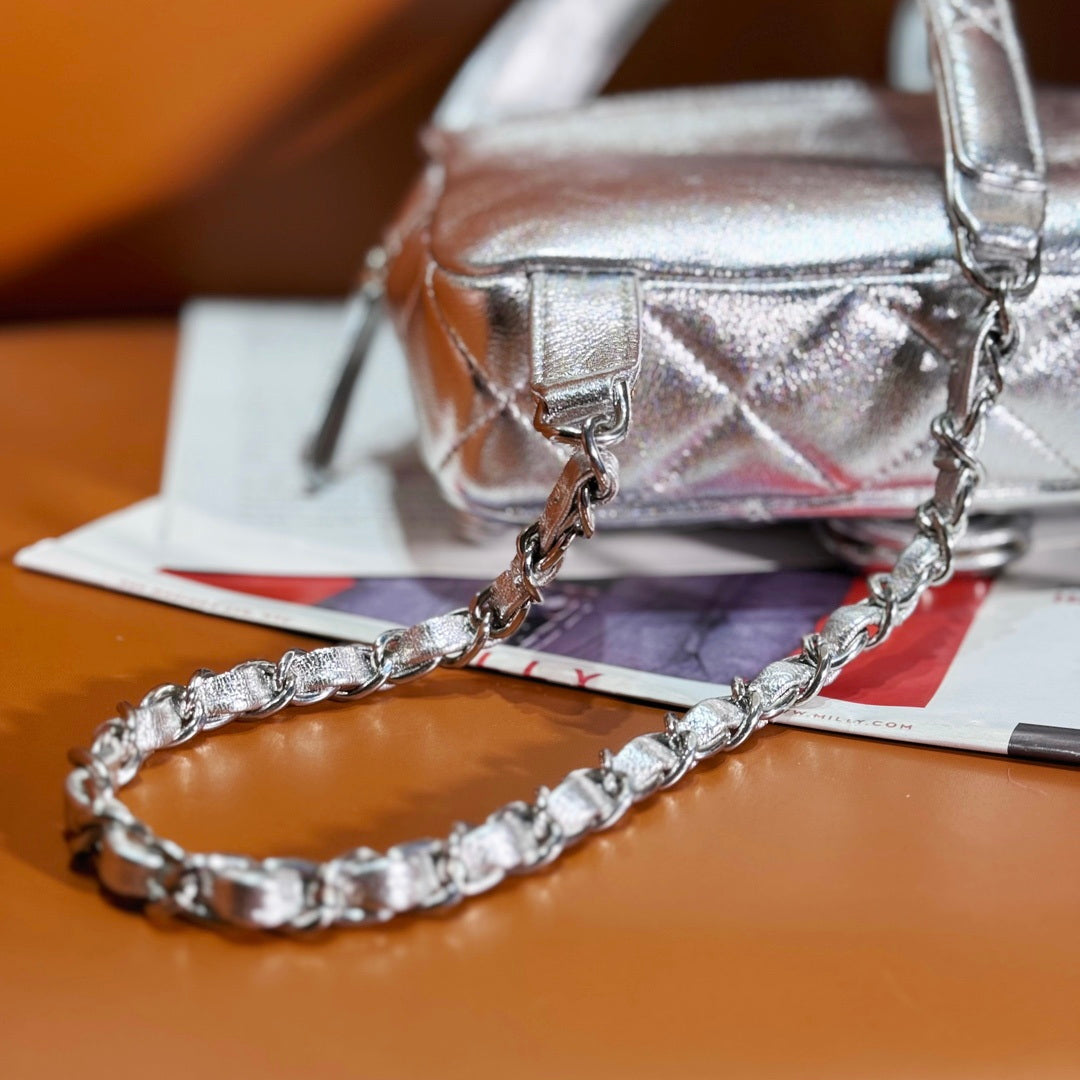 Chanel Backpack Metallic Lambskin & Silver-Tone Metal AS4621 Silver - Default Title - View 8
