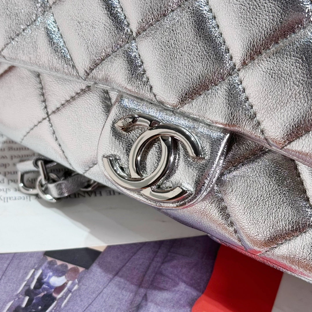 Chanel Backpack Metallic Lambskin & Silver-Tone Metal AS4621 Silver - Default Title - View 9