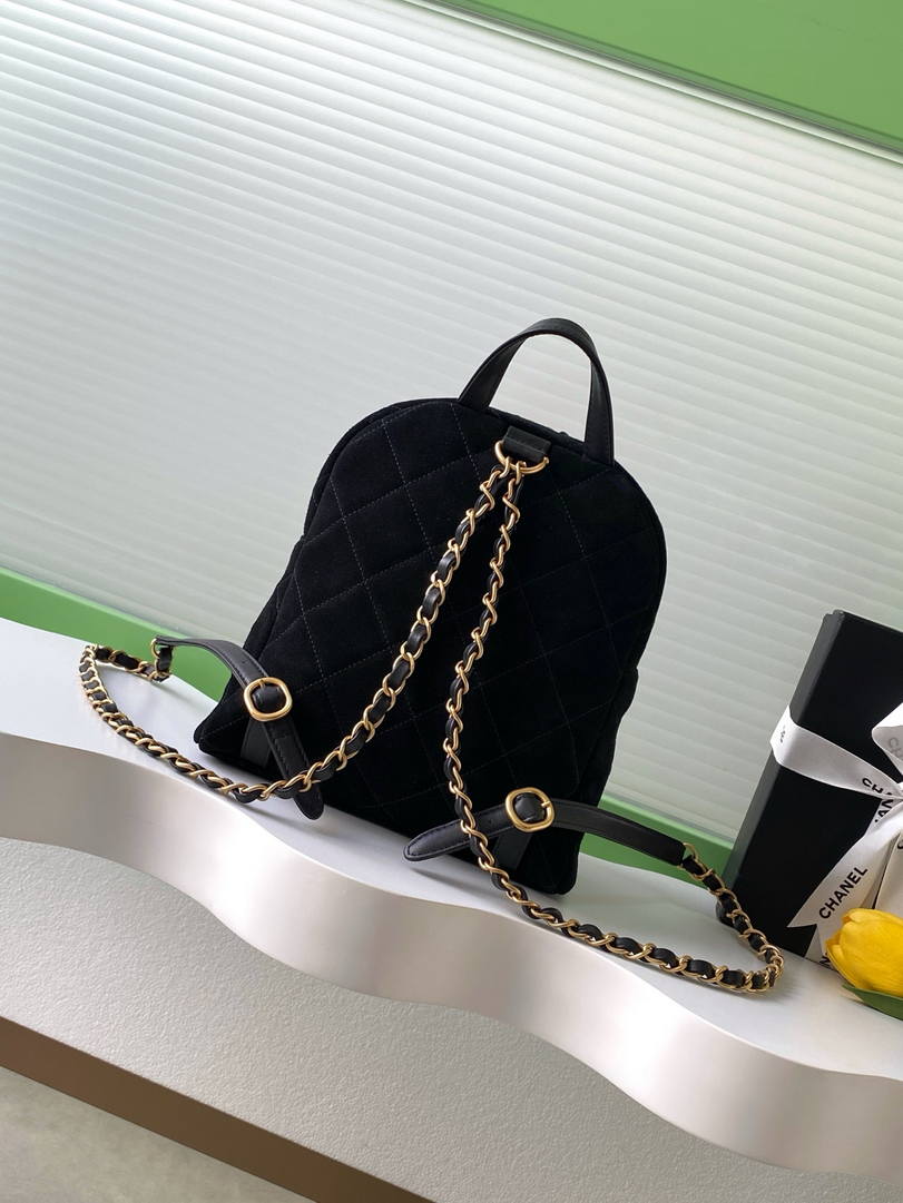 Chanel Backpack Suede Calfskin & Gold-Tone Metal AS5793 Black