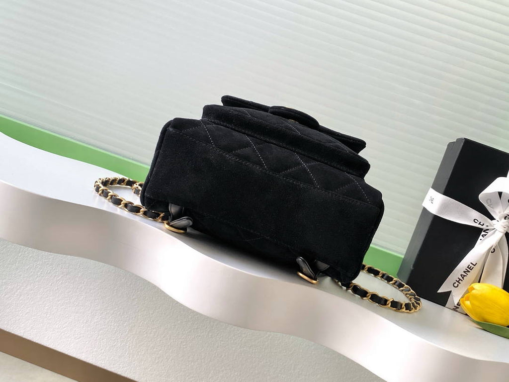 Chanel Backpack Suede Calfskin & Gold-Tone Metal AS5793 Black