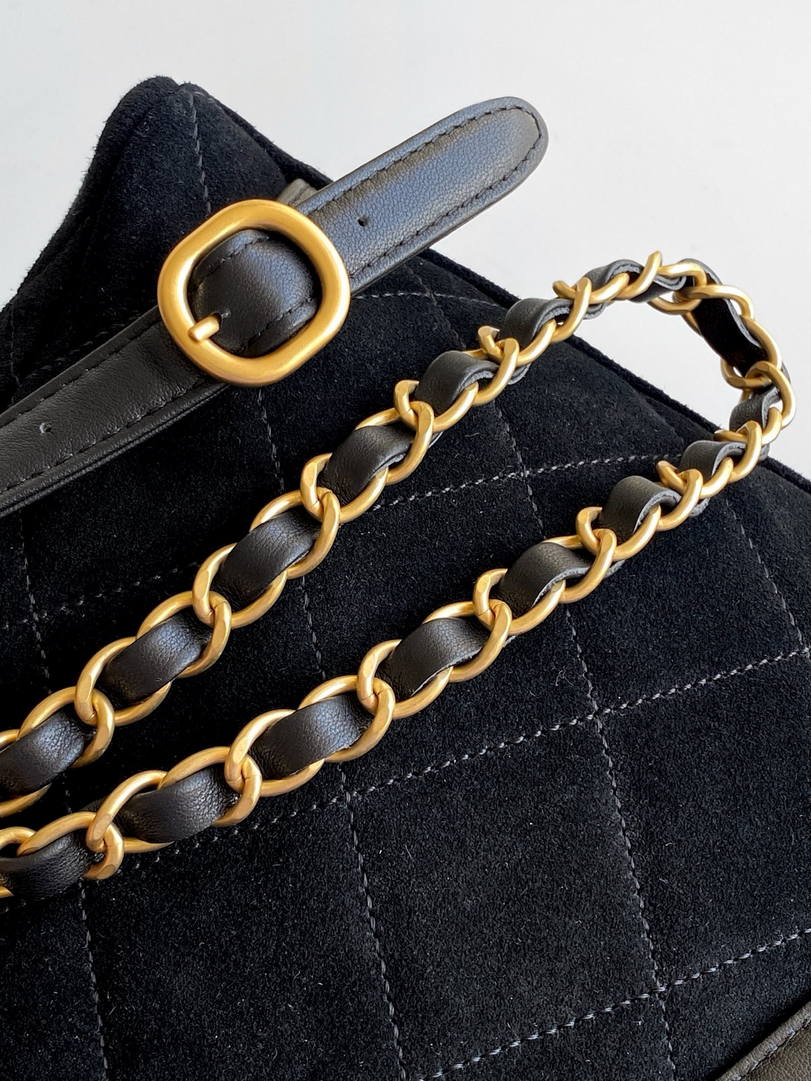 Chanel Backpack Suede Calfskin & Gold-Tone Metal AS5793 Black