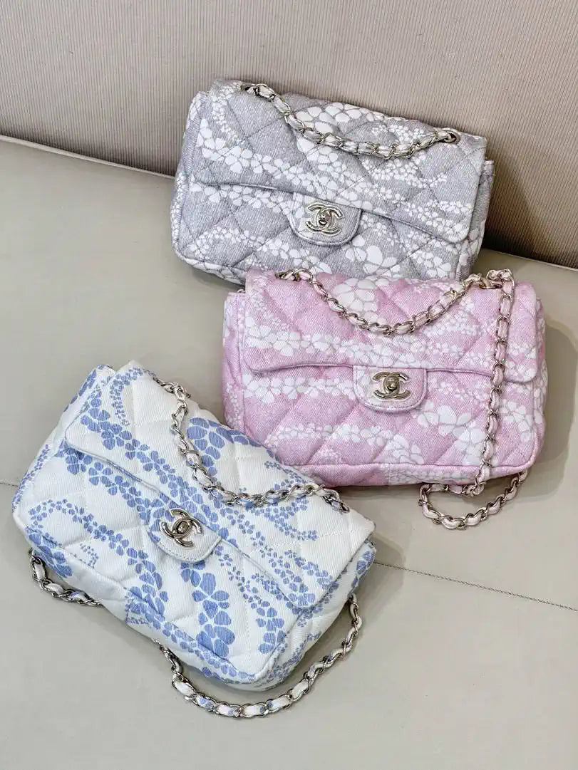 Chanel Beach Fabric Printed Pattern CF Medium Flap Bag AS5430 Pink