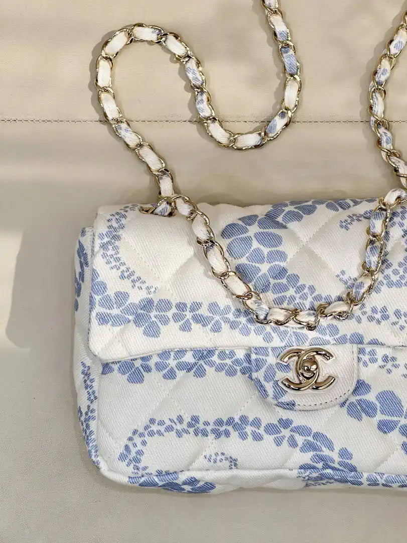 Chanel Beach Fabric Printed Pattern CF Medium Flap Bag AS5430 Blue