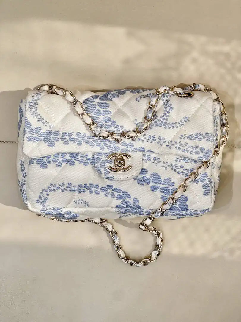 Chanel Beach Fabric Printed Pattern CF Medium Flap Bag AS5430 Blue