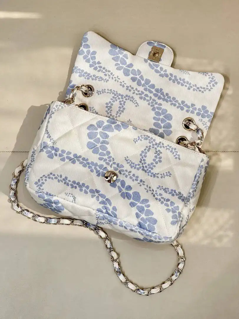 Chanel Beach Fabric Printed Pattern CF Medium Flap Bag AS5430 Blue