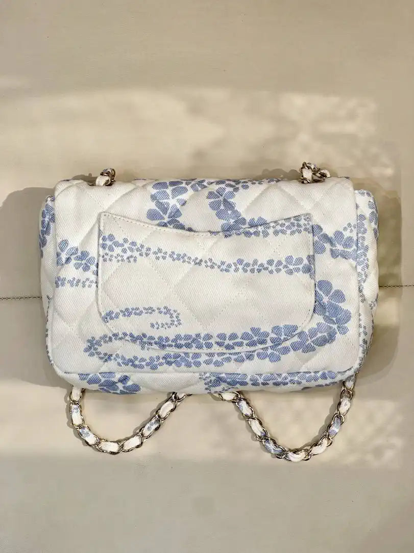 Chanel Beach Fabric Printed Pattern CF Medium Flap Bag AS5430 Blue