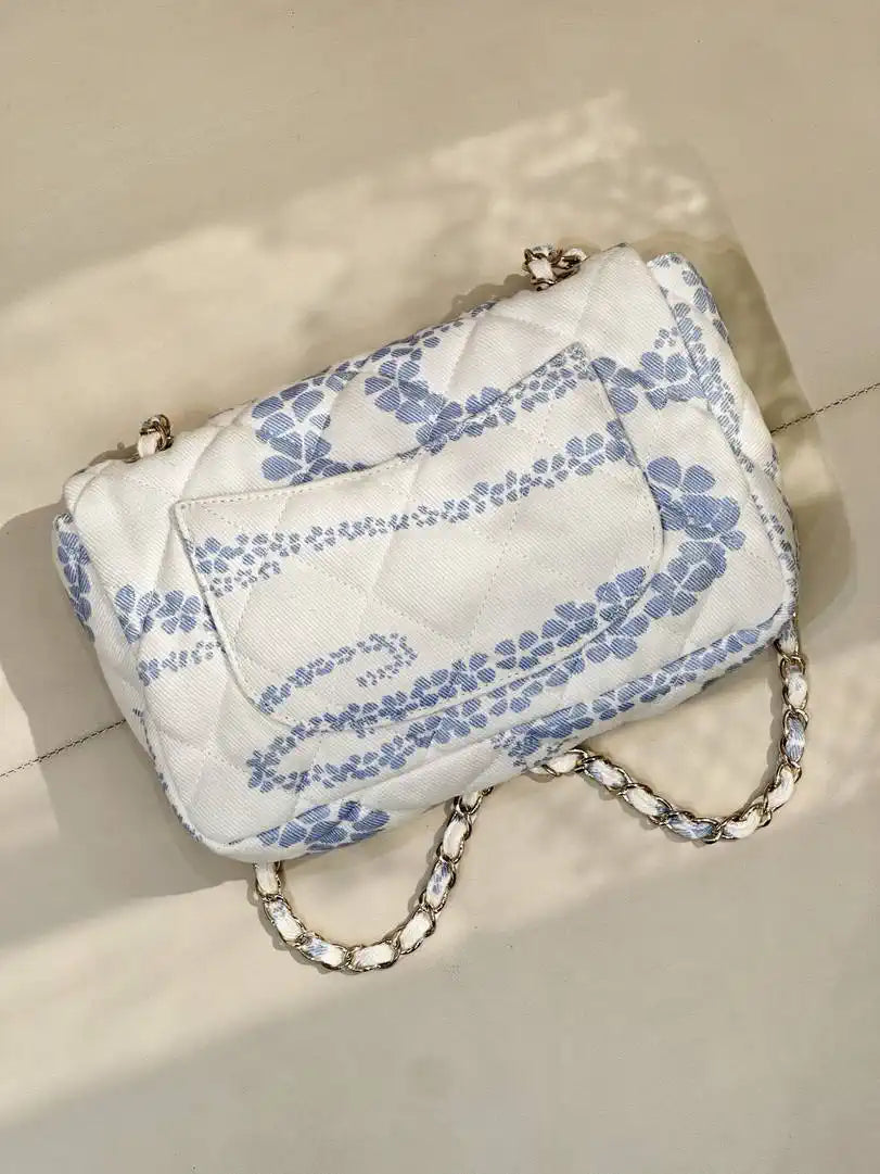 Chanel Beach Fabric Printed Pattern CF Medium Flap Bag AS5430 Blue