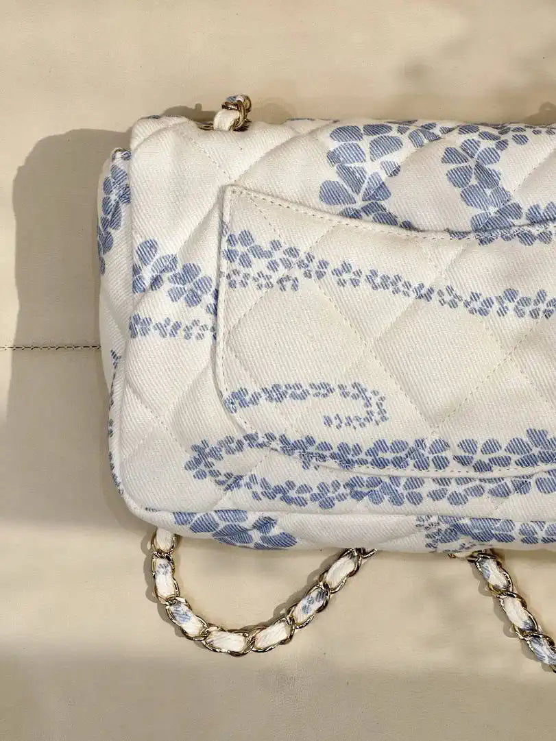 Chanel Beach Fabric Printed Pattern CF Medium Flap Bag AS5430 Blue