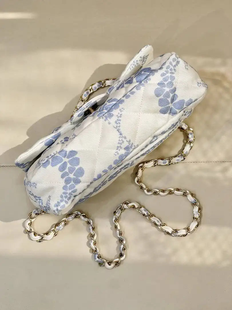 Chanel Beach Fabric Printed Pattern CF Medium Flap Bag AS5430 Blue