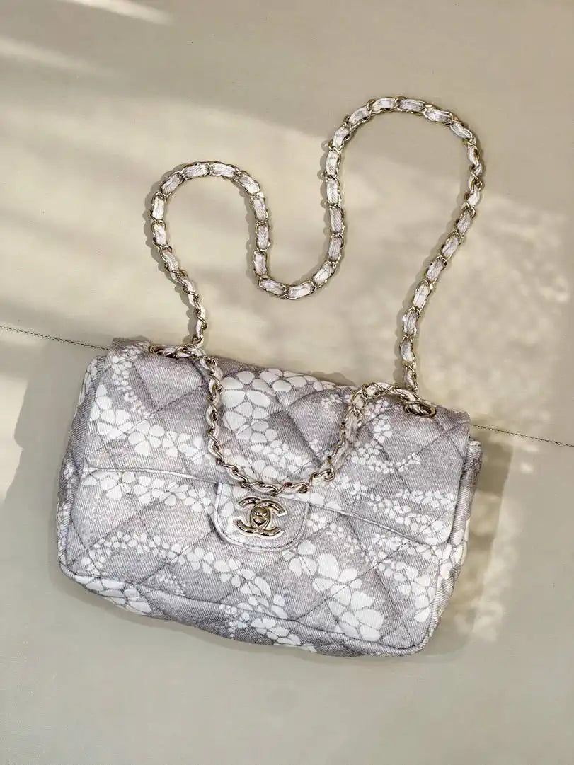 Chanel Beach Fabric Printed Pattern CF Medium Flap Bag AS5430 Gray