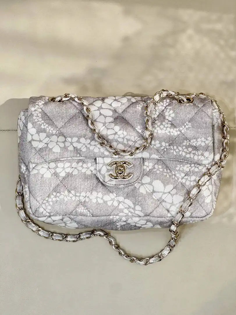 Chanel Beach Fabric Printed Pattern CF Medium Flap Bag AS5430 Gray
