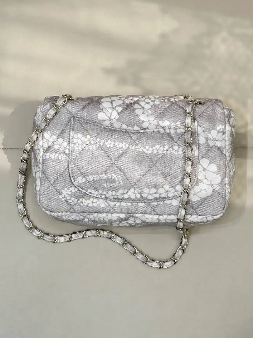 Chanel Beach Fabric Printed Pattern CF Medium Flap Bag AS5430 Gray