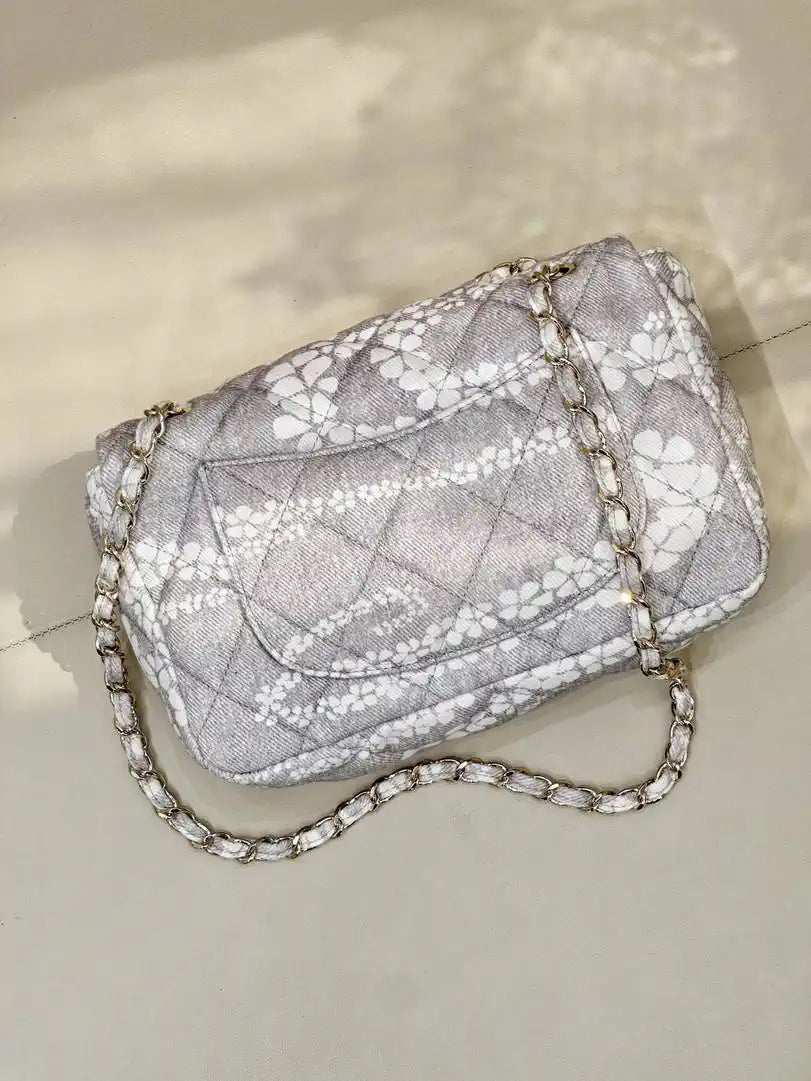 Chanel Beach Fabric Printed Pattern CF Medium Flap Bag AS5430 Gray
