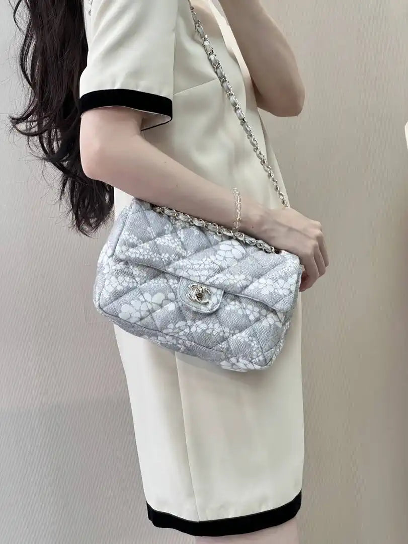 Chanel Beach Fabric Printed Pattern CF Medium Flap Bag AS5430 Gray