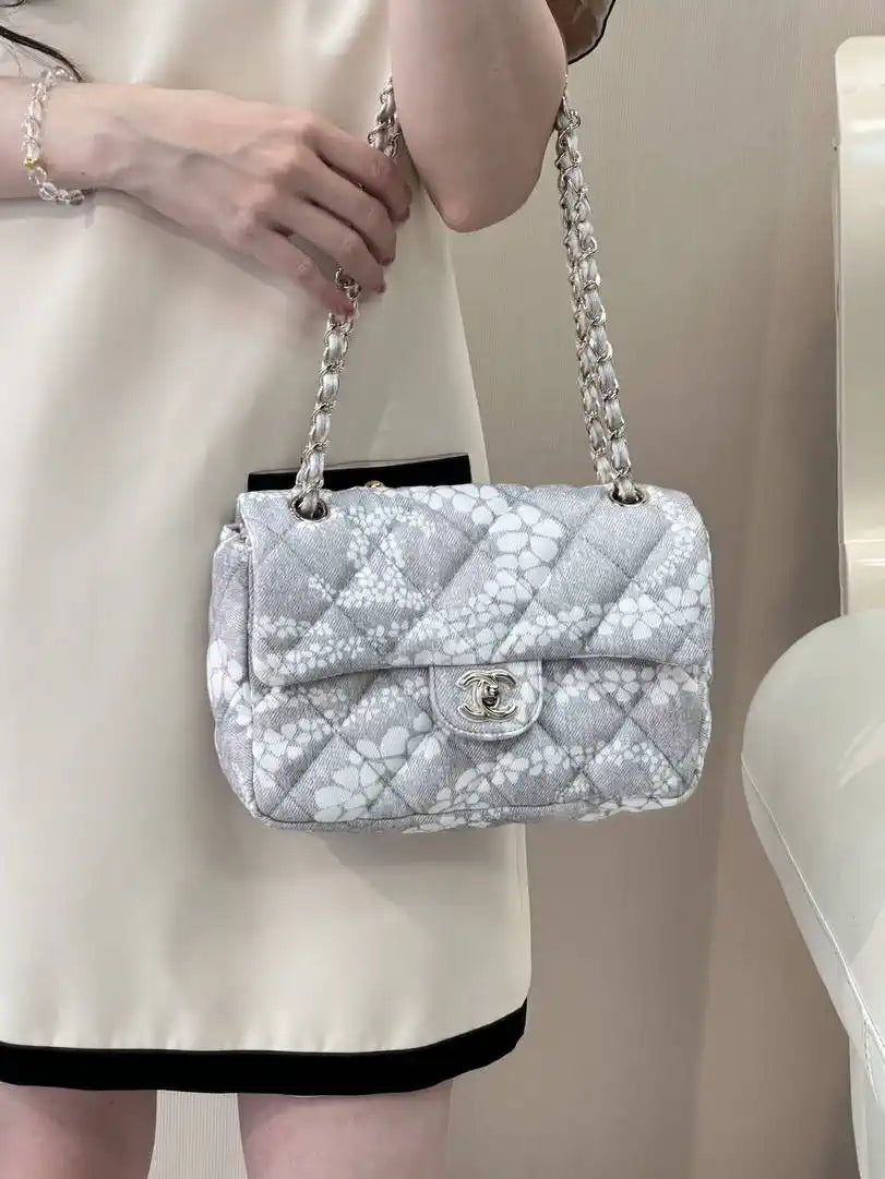 Chanel Beach Fabric Printed Pattern CF Medium Flap Bag AS5430 Gray