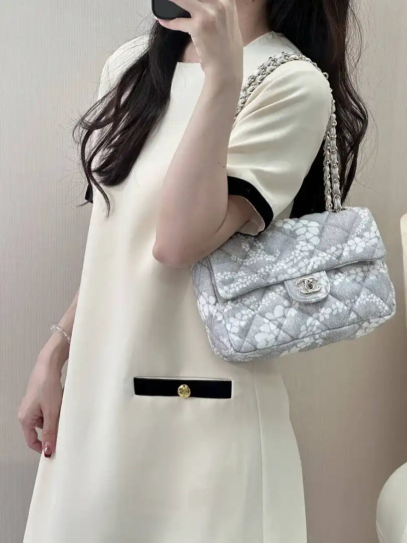 Chanel Beach Fabric Printed Pattern CF Medium Flap Bag AS5430 Gray