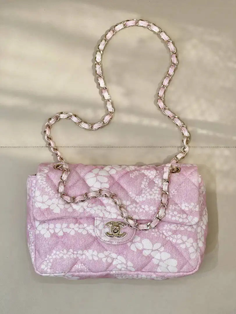 Chanel Beach Fabric Printed Pattern CF Medium Flap Bag AS5430 Pink