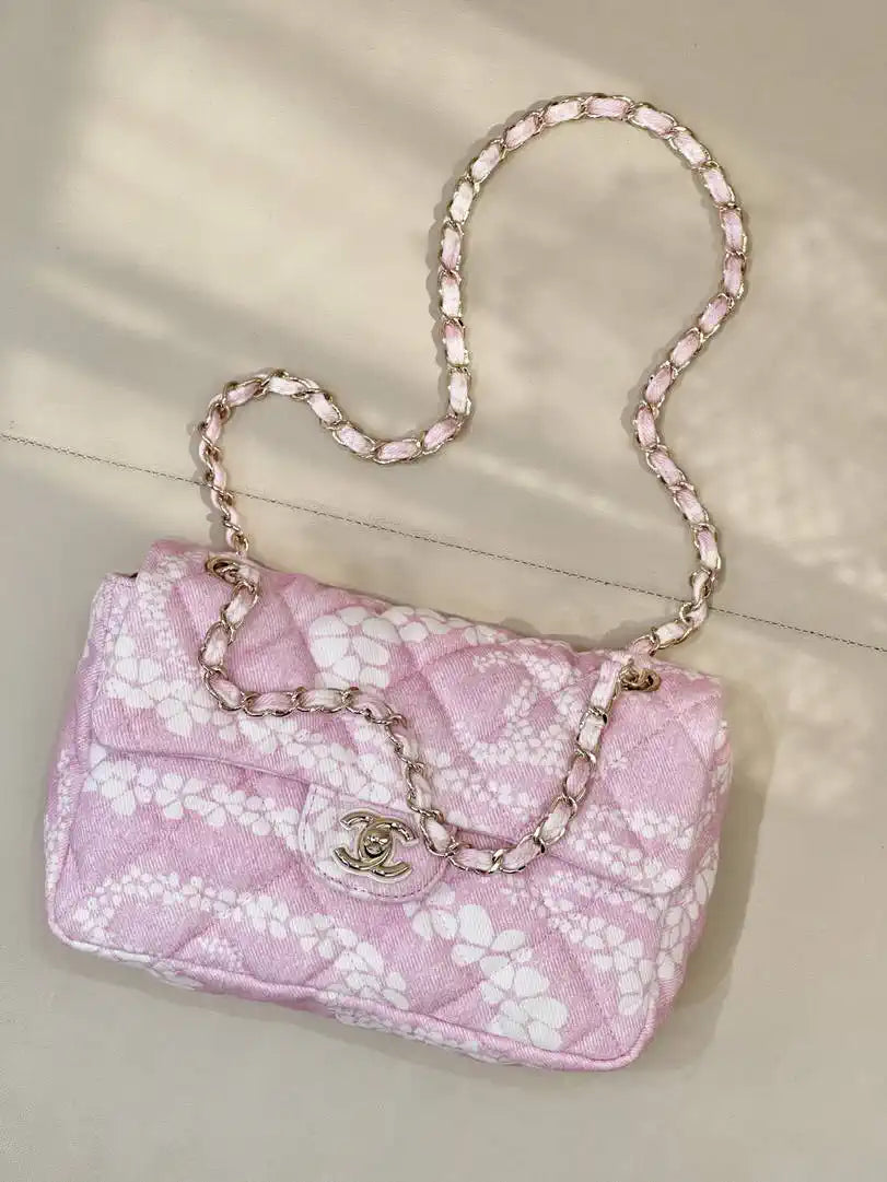 Chanel Beach Fabric Printed Pattern CF Medium Flap Bag AS5430 Pink