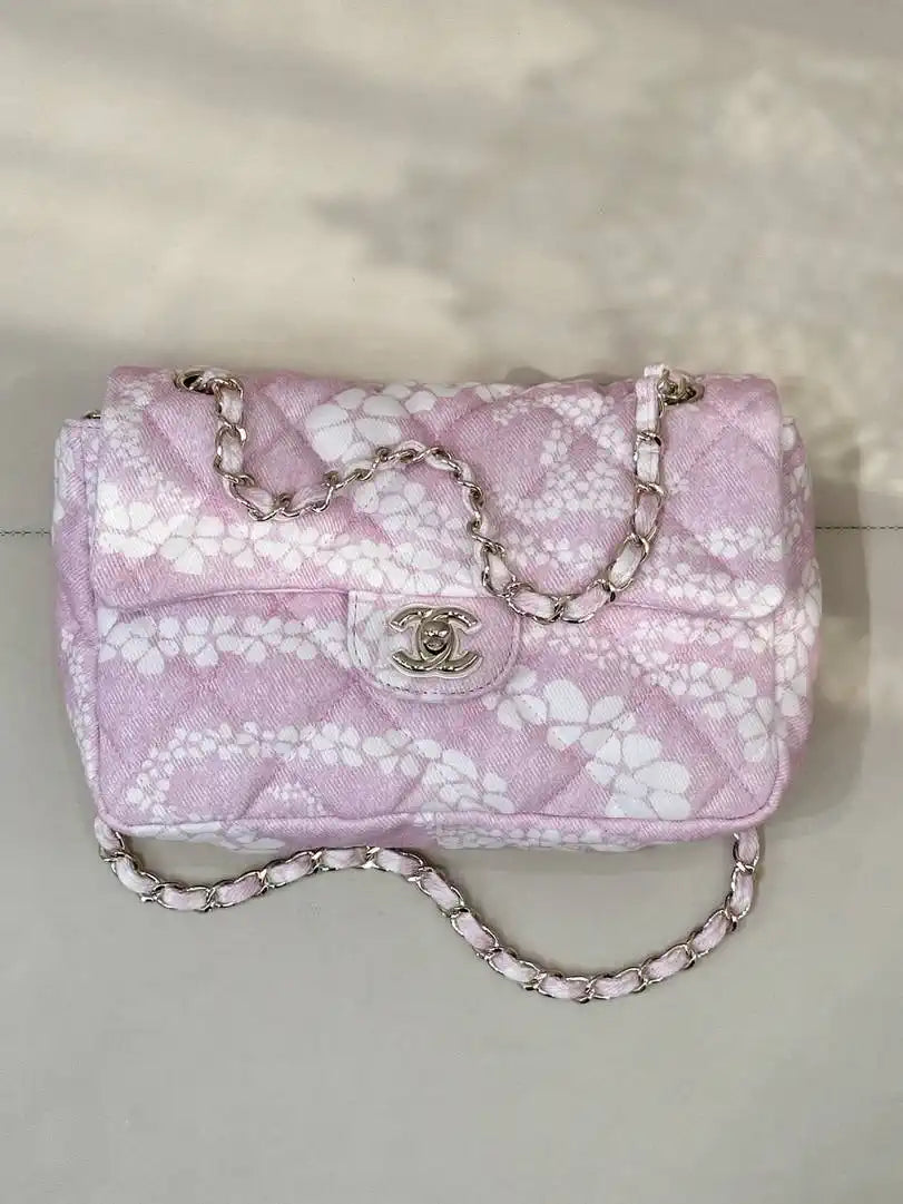 Chanel Beach Fabric Printed Pattern CF Medium Flap Bag AS5430 Pink
