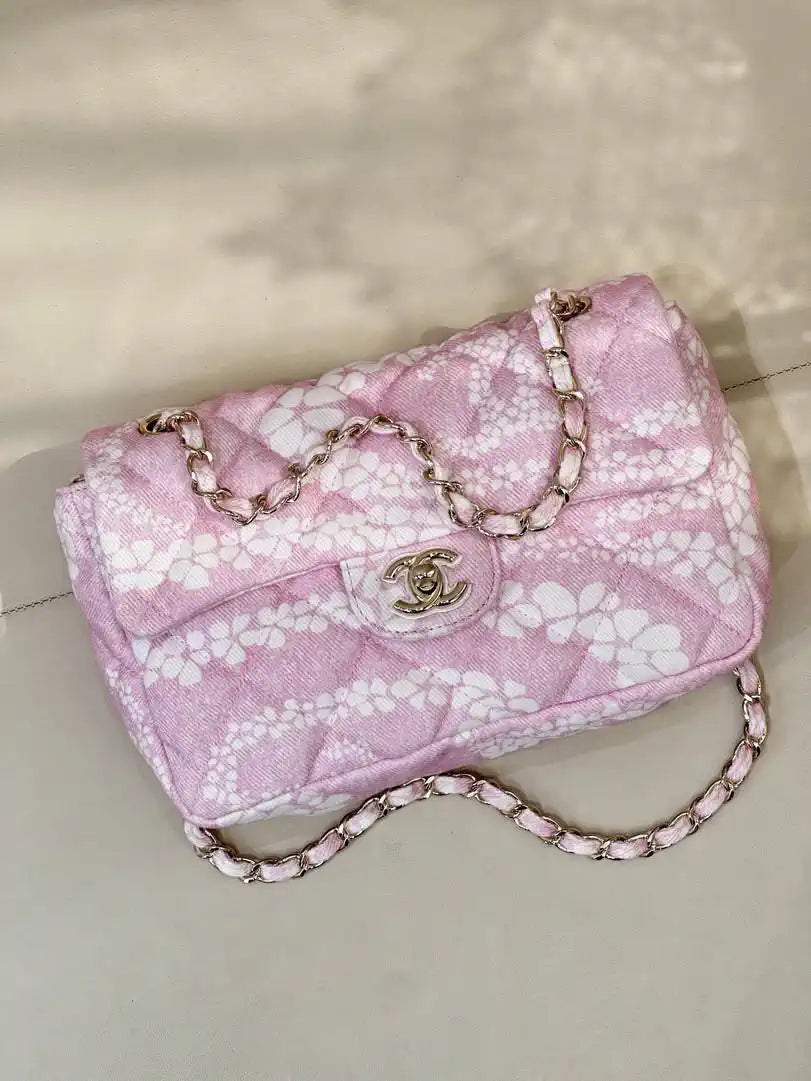 Chanel Beach Fabric Printed Pattern CF Medium Flap Bag AS5430 Pink