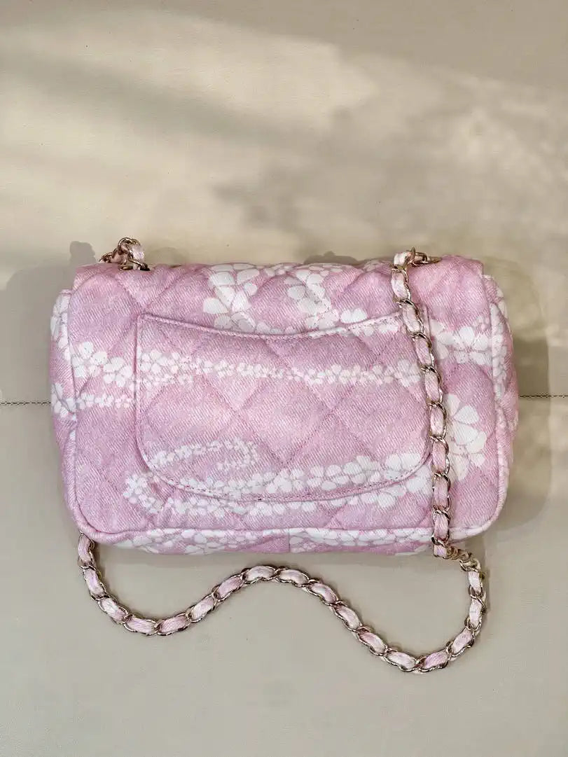 Chanel Beach Fabric Printed Pattern CF Medium Flap Bag AS5430 Pink