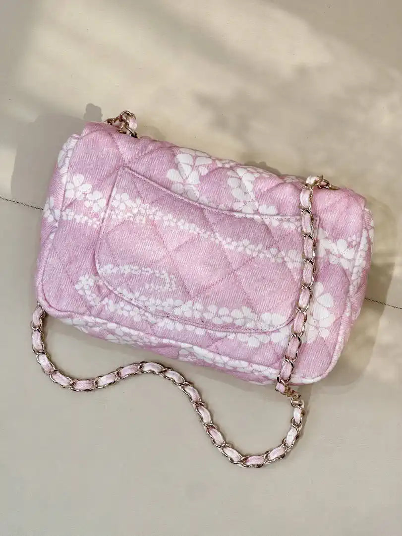 Chanel Beach Fabric Printed Pattern CF Medium Flap Bag AS5430 Pink