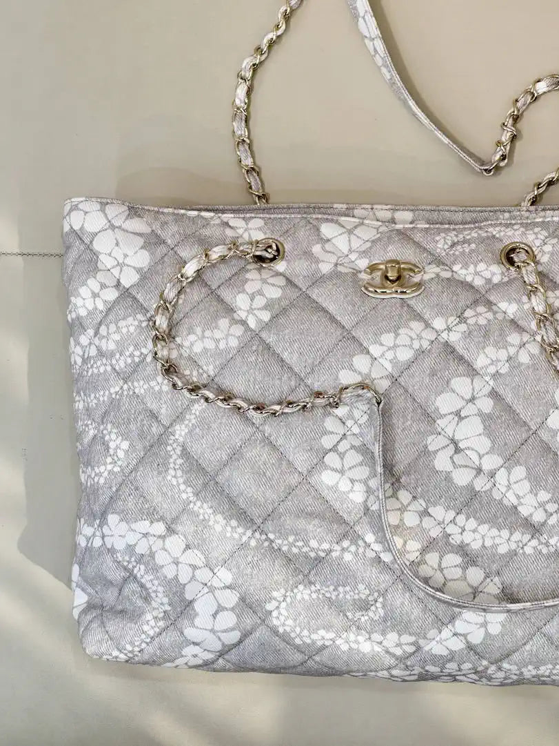 Chanel Beach Fabric Printed Pattern Shopping Bag AS5429 Gray