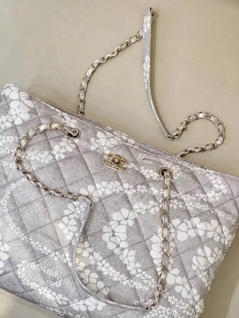 Chanel Beach Fabric Printed Pattern Shopping Bag AS5429 Gray