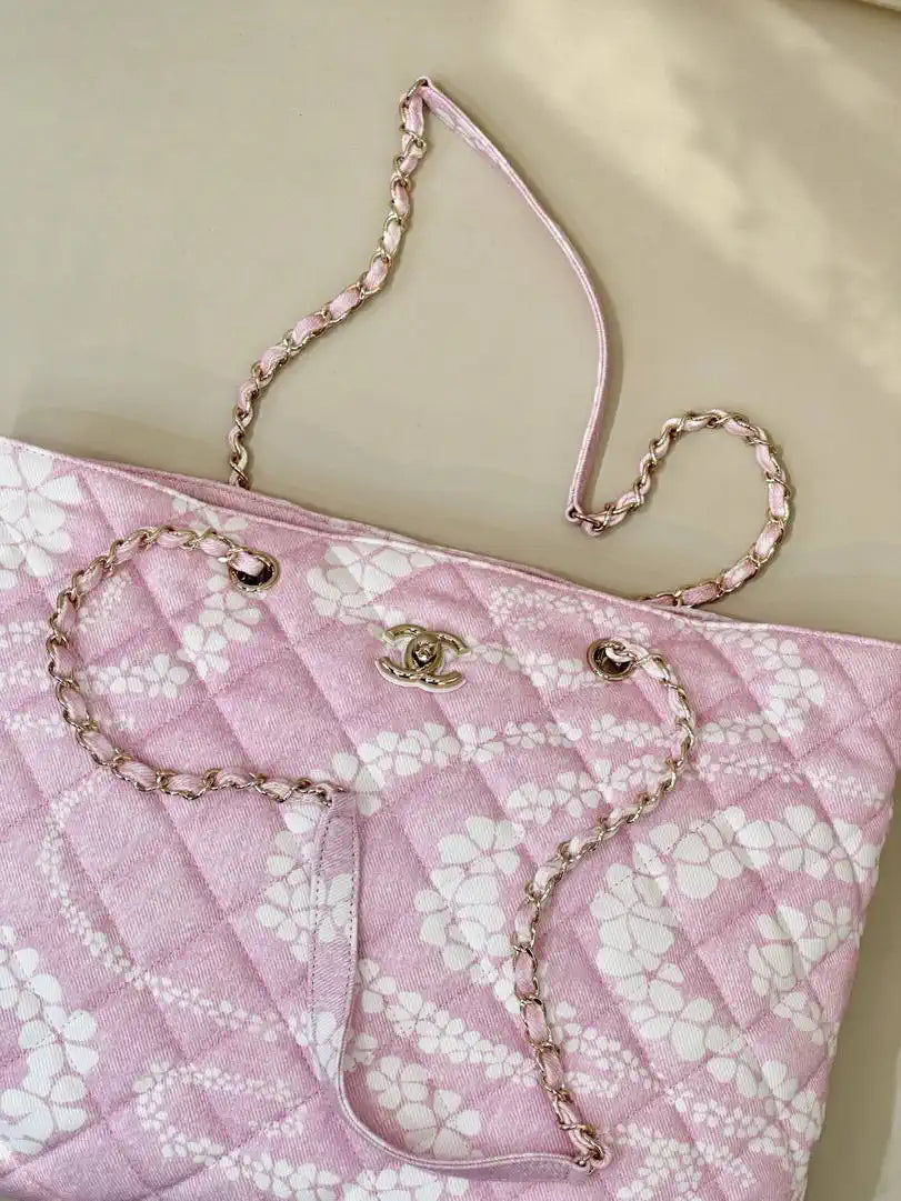 Chanel Beach Fabric Printed Pattern Shopping Bag AS5429 Pink